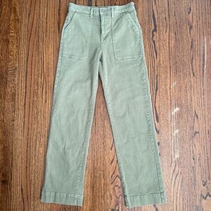 Modern American Olive Green Utility Pocket Jeans Wide Straight Leg Carpenter 28
